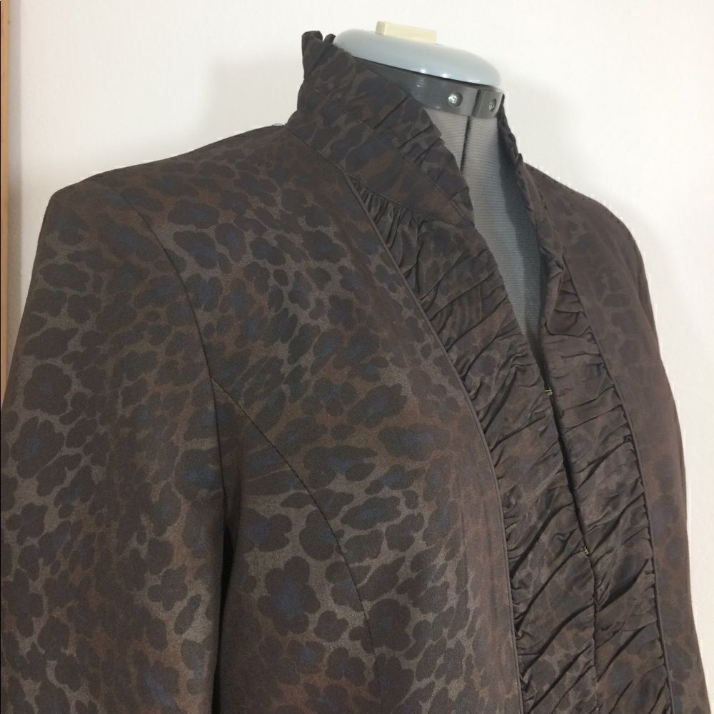 Willi Smith Dark Brown Animal Print Ruffle Edge Open Front Blazer Jacket NEW - Picture 3 of 7